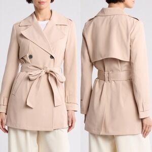 NWT Avec Les Filles Beige Double Breasted‎ Soft Trench Coat  Women's Size XS